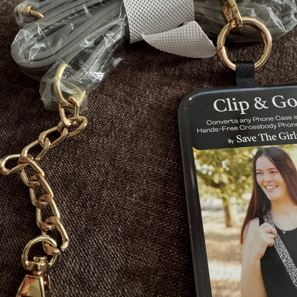 SaveThe Girls Clip & Go Phone Carrier - Metallic/Silver Strap & Gold Hardware - Picture 4 of 4